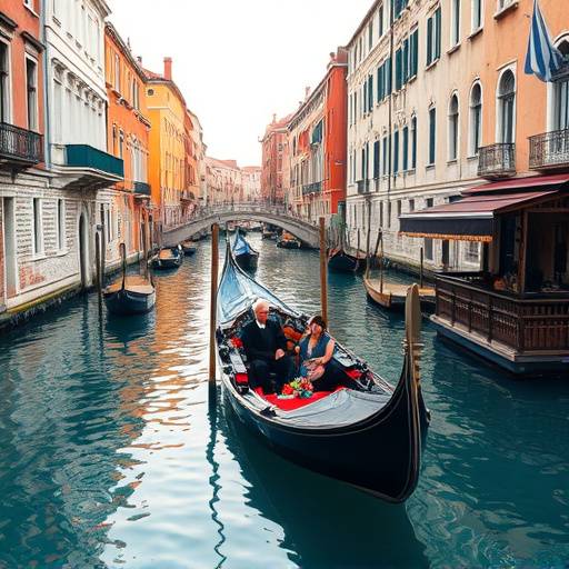 A gondola navigating the canals of Venice, Veneto