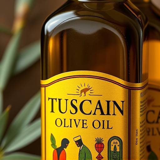 Bottle of Artisan Olive Oil from Tuscany with golden label