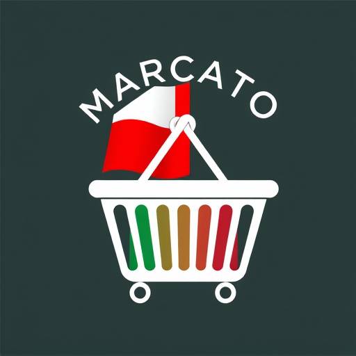 Logo of Mercato Italiano, showcasing Italian flag colors intertwined with a shopping basket